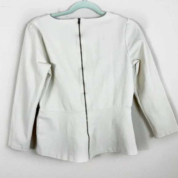 J.Crew Ponte Peplum Zipper Back Blouse Women's Size S Ivory Long Sleeve - Picture 2 of 9